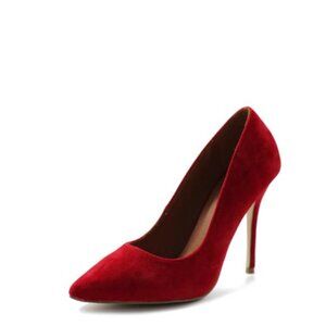 NEW Ollio Faux Suede Point Toe High Heel Red Women's 8.5